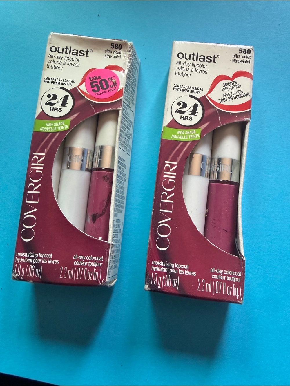 2X COVERGIRL ~ Outlast All-Day Lipcolor - 24 Hrs - Ultra Violet 580
